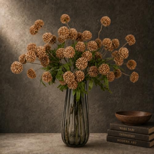 Brown Neutral Fall Decor with Vase, Artificial Chrysanthemums for Indoors by JAKY-Global