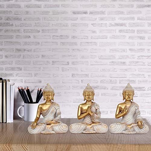 Buddha Statue for Home Decor Gold 4.3'' Set of 3-Small Buddha Statues for Zen Decor-Table Desk Spiritual Decor-Buddha Decor for Living Room-Indoor Buddha Gift for Relaxation, Meditation or Shrine - Image 4