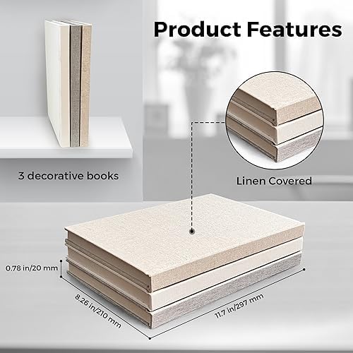 Decorative Linen Book Set – Set of 3 Extra Large Real Books | Coffee Table & Shelf Mantle Decor | Modern Home Decoration | Guest Book Journals - Image 3