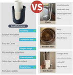 Dobbyby Ceramic Bathroom Cup Dispenser with Stylish Vertical Stripes - Disposable Mouthwash Cup Holder Holds 3-4oz Paper Cups for Rinsing Cups on Bathroom Vanity Countertops (Matte Blue) - Image 2