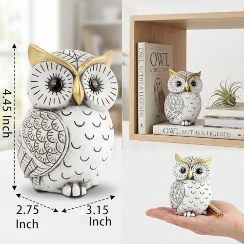 Smadeer Black and White Owl Statue, Small Resin Owl Boho Shelf Decor - Image 3