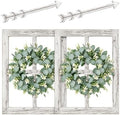WAKOSAN Rustic Wood Window Frame Wall Decor with Wreath & Arrows, Set of 2 by WAKOSAN
