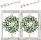 WAKOSAN Rustic Wood Window Frame Wall Decor with Wreath & Arrows, Set of 2 by WAKOSAN