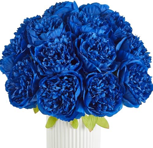 SITUMEIZI 10PCS Artificial Peony Flowers, Real Touch Fake Silk Bouquet with Stems for Home Mothers Day Wedding Party Centerpieces Table Decoration Indoor(Royal Blue) by SITUMEIZI