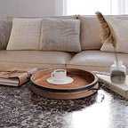 Round Coffee Table Tray|13'' Farmhouse Wood Serving Tray with Metal Handles - Image 3