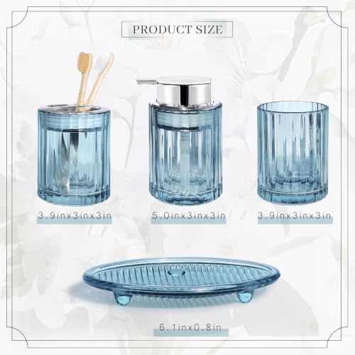 CERBIOR Bathroom Accessories Set, 4 PCS Glass Bathroom Set,Silver Blue - Image 2
