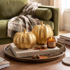Gold Pumpkins Fall Decor, 2Pcs Modern Decorative Pumpkin Figurines - Image 6
