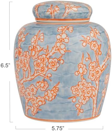 Creative Co-Op Decorative Ceramic Ginger Jar with Lid, Blue - Image 2