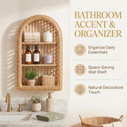 Rattan Wall Shelf - 3 Tier Boho Arched Wicker Hanging Shelves - Image 7
