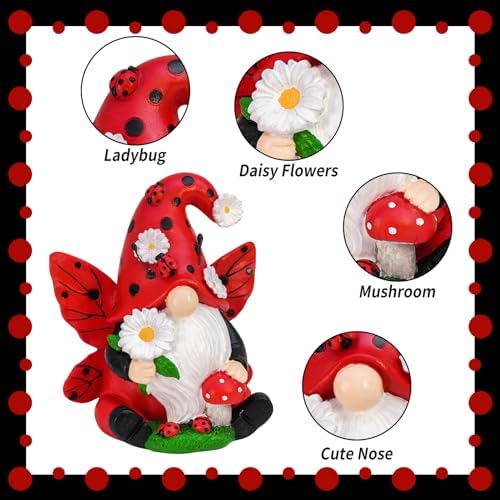 Ladybug Gnome Figurine Garden Decor Ladybug Gifts for Women - Image 4