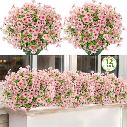 ATTGREAT Artificial Flowers for Outdoors UV Resistant, 12 Bundles(Pink) - Image 6