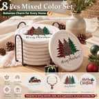 OIAHOMY 8 Pcs Coasters with Holder for Beer, Coffee -Christmas Mixed Color - Image 4