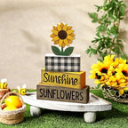 Yuntau 4 Pcs Sunflower Decorations, Wooden Block Sign Tiered Tray Decor - Image 2