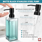 GMISUN Glass Soap Dispenser with Stainless Steel Pump, Clear Hand Soap Dispenser for Bathroom, 12 fl oz/350ml Refillable Dish Dispenser for Kitchen, Modern Liquid Soap and Lotion Bottle for Countertop - Image 3