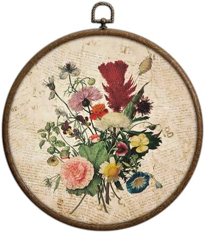 Vintage Floral Wall Decor, Printed Canvas Wall Hanging for Bedroom Kitchen Home Office, Round Decoration, Wall Art Bedroom, Living Room Wall Art, Dorm Decor, Circular Wall Hanging with Hooks,20 by Unknown