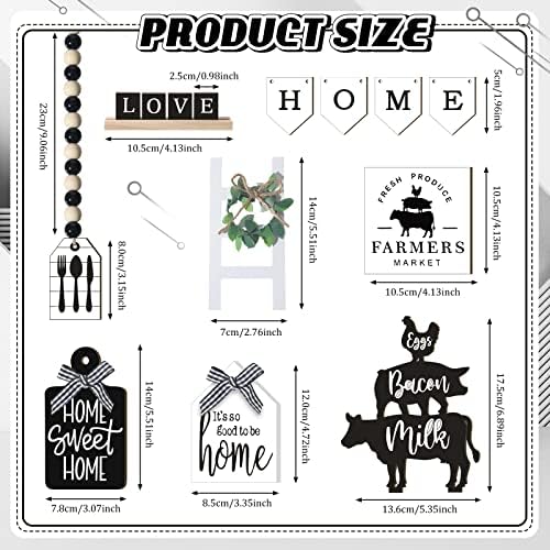 Fairysandy 11 Pcs Home Tiered Tray Decor Black White Rustic Wooden Signs - Image 3