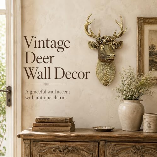 GUSFREUD Vintage Animal Head Wall Decor - 13" Resin Deer Head Wall Art For Home Decor, Gold Deer Wall Sculptures for Living Room, Bedroom, Kitchen, Unique Gift Idea - Image 2