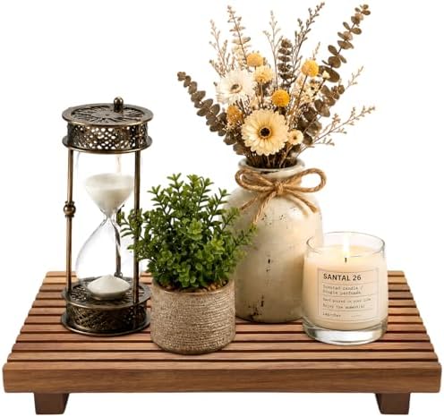 Acacia Wood Pedestal Stand Bathroom Tray Organizer Kitchen Counter Decor by Renawe