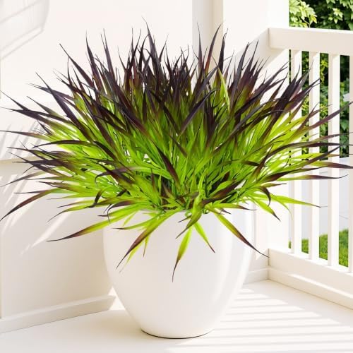 Uieke 12 Bundles Artificial Outdoor Plants UV Resistant Fake Grass Plants Faux Plastic Plants Greenery Shrubs for Home Garden Pathway Summer Decor, Deep Purple by Uieke