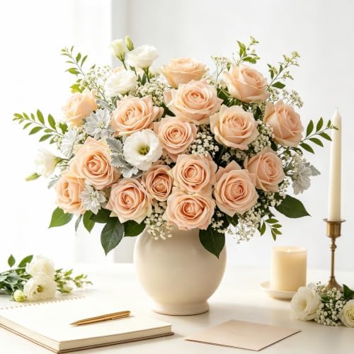 Kimura's Cabin 12pcs Real Touch Rose Artificial Flowers Long Stem,Champagne - Image 3