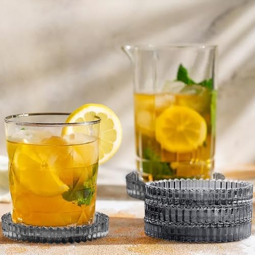 Modern Clear Coaster Set of 5- Glass Coasters for Drinks, Clear Black - Image 6