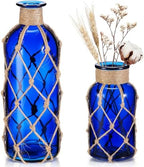 Chuangdi Set of 2 Coastal Glass Flower Vase with Boho Rope, Deep Sea Blue by Chuangdi