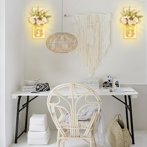 Rustic Wall Sconces Mason Jar Sconces with Remote Control LED Fairy Lights - Image 6