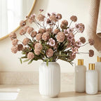 Mixed 10 Pcs Artificial Pompon Mum Set-8 Chrysanthemum & 2 Rose Red Daisy, Brown Silk Faux Flower for Vase Fall Floral Arrangements Wedding Centerpiece DIY Home Indoor Outdoor Decor (No Vase) - Image 2