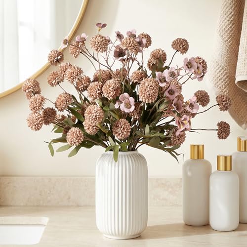 Mixed 10 Pcs Artificial Pompon Mum Set-8 Chrysanthemum & 2 Rose Red Daisy, Brown Silk Faux Flower for Vase Fall Floral Arrangements Wedding Centerpiece DIY Home Indoor Outdoor Decor (No Vase) - Image 2