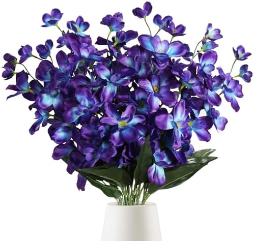 10 PCS Orchid Artificial Flowers Fake Orchid Silk Flowers 27 inches Purple Blue Faux Flowers Artificial Orchids for Wedding Dinning Home Decoration(Purple Blue) by Fqueelvys