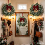 6 Set Christmas Hanging Wreaths Small Snow Flocked Artificial Cedar Wreaths with Red Velvet Ribbon Bronze Bells Mini Faux Greenery Wreath for Front Door Porch Cabinet Window Xmas Holiday Decorations - Image 6