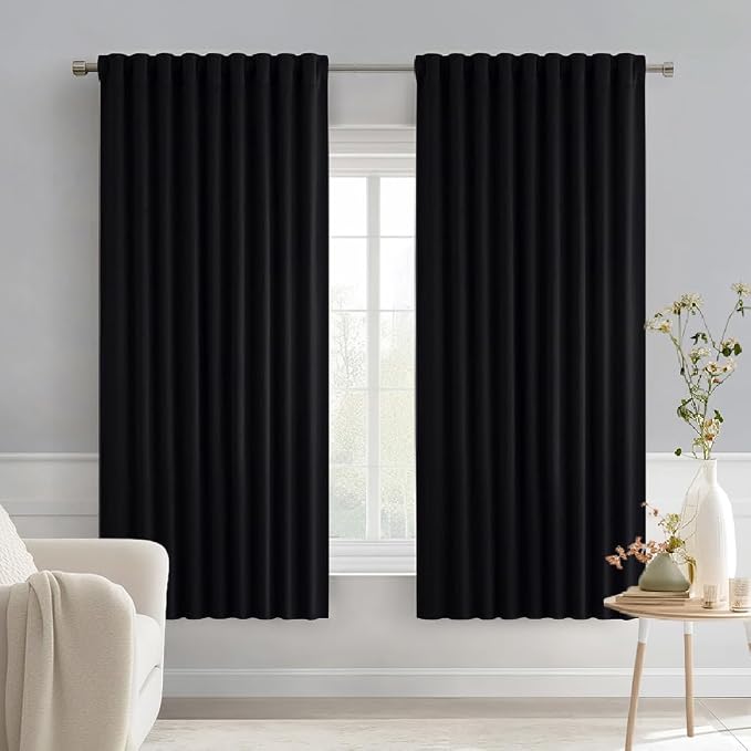 MIULEE Black Back Tab Blackout Curtains 52x63 Inches Long 2 Panels Set | Rod by MIULEE
