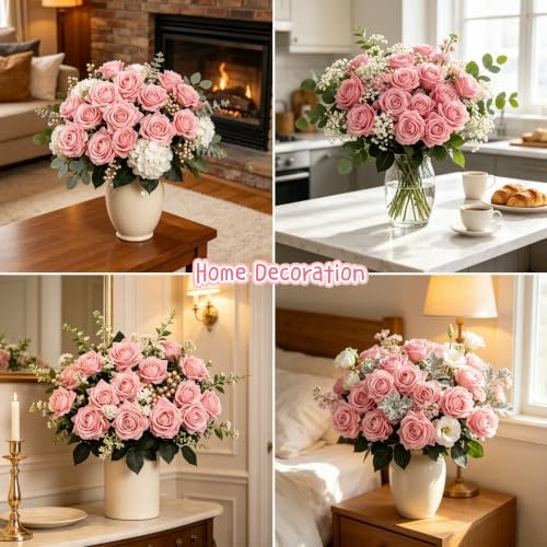 Kimura's Cabin 12pcs Real Touch Roses Artificial Flowers Lifelike Rose,Pink - Image 5