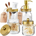 Amolliar Mason Jar Bathroom Accessories Set, 4 Pcs Glass Bathroom Set, Gold by Amolliar