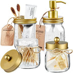 Amolliar Mason Jar Bathroom Accessories Set, 4 Pcs Glass Bathroom Set, Gold by Amolliar