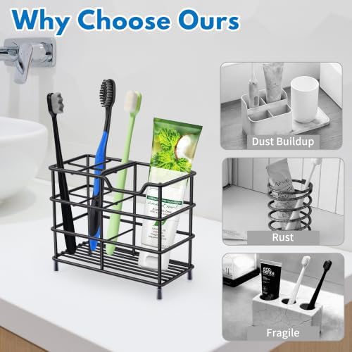 Toothbrush Holders for Bathrooms 304 Stainless Steel Quick Drying Black - Image 2