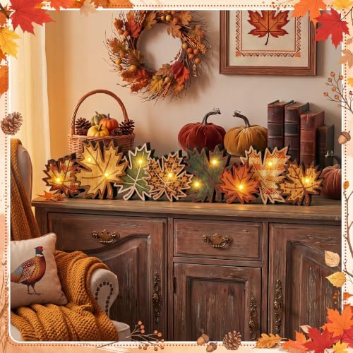 RattanView Light up Fall Decor Wooden Maple Leaf Autumn Table Centerpiece - Image 6