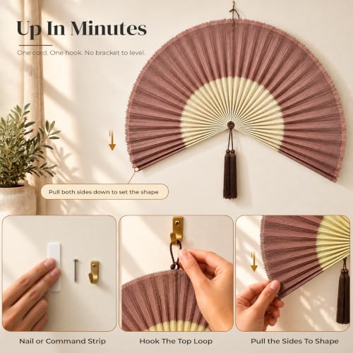 ChumDecor Bamboo Fan Wall Decor, Japanese Wall Fan, Red Brown 40 in - Image 5