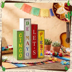 Lineshading 4 Pcs Cinco De Mayotable Decor Wooden Books Stack Mexican Sign - Image 6