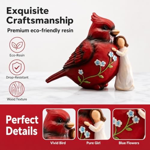 TOHLUCS Cardinal Bird Figurine with Angel, 5in Hand-Painted Resin - Image 6