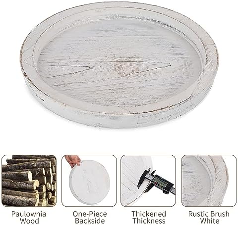 Hanobe Decorative Round Candle Holder Plate, Wood Coffee Table Tray, White - Image 4