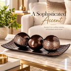 Creative Scents Dublin Brown Decorative Tray and Orbs Set - Coffee Table Decor Centerpiece for Living Room, Dining Table, Entryway - 3 Decorative Balls with 15.5 Inch Tray, Gift Boxed Home Decor - Image 5