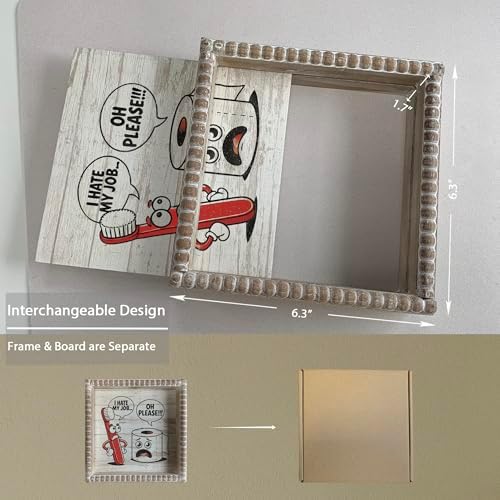 Boho Farmhouse Wooden Framed Bathroom Decor Signs, Funny Restroom Decorative Plaque Small Cute, Toilet Rules Shelf Decoration (I Hate My Job) - Image 6