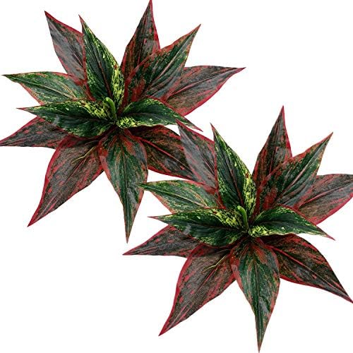 CATTREE Fake Plants Artificial Plant Outdoor Shrubs Faux Grass Plastic Leaves Greenery Bushes Home Garden Wedding Party Decorations Indoor Office Yard UV Resistant Planter Filler Red 2 Pack by CATTREE