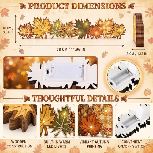RattanView Light up Fall Decor Wooden Maple Leaf Autumn Table Centerpiece - Image 2