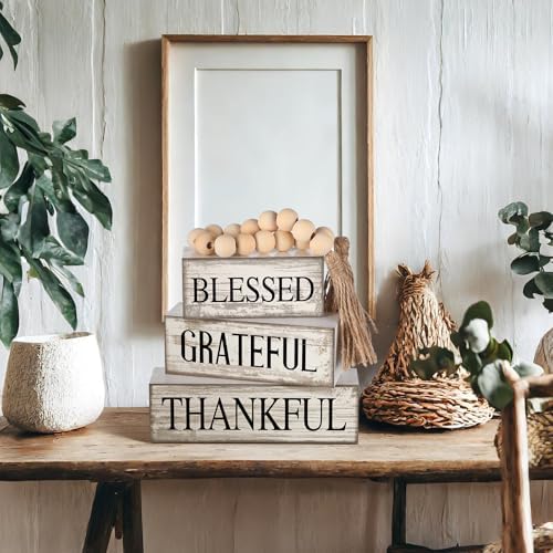Yuntau 4 Pcs Farmhouse Thanksgiving Table Decor Stacked Wooden Block Sign - Image 6