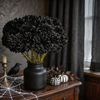 Tinsow 12PCS Halloween Artificial Flowers Black Faux Ball Chrysanthemum - Image 7