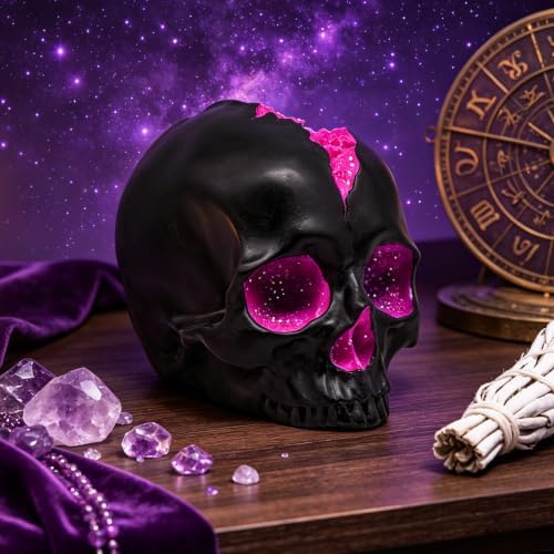 Black and Purple Resin Skull Figurine Statue. Good Gifts for Skull Lovers - Image 5