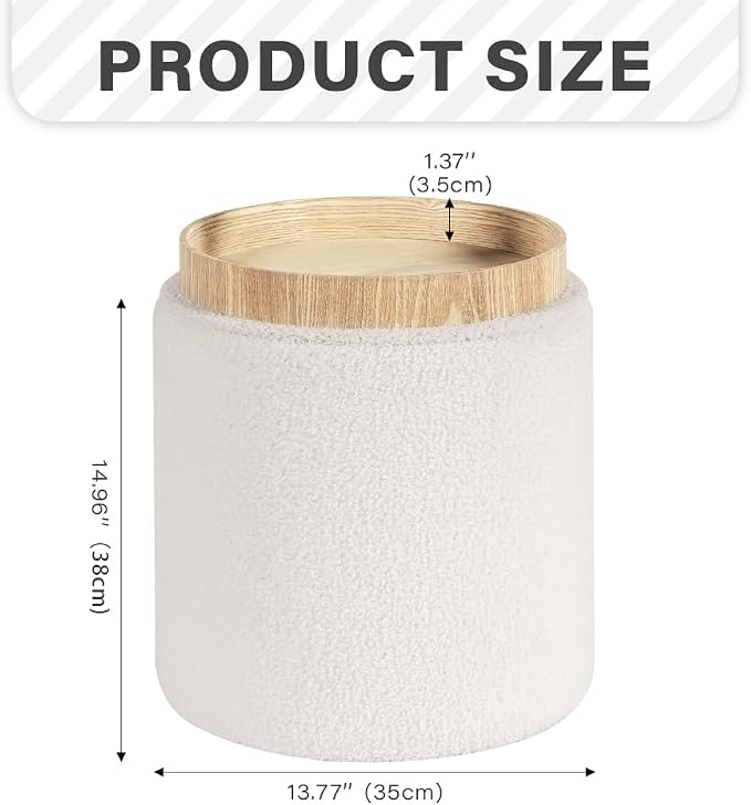 PINPLUS Round Storage Ottoman Boucle Ottoman - Image 2