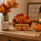Thanksgiving Turkey Decor, Pumpkin Farmhouse Fall Sign, Wooden Thanksgiving Table Decorations for Home, Mantel, Office & Indoor, Party Shelf Decor, Vintage Colorful (Thanksgiving Turkey Decor) - Image 2